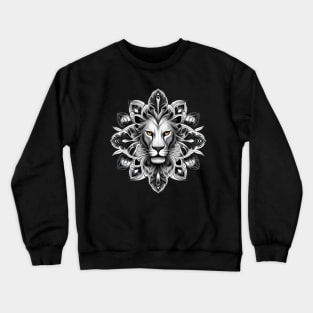 Tattoo Style Lion Head With French Lily Flower Surround Crewneck Sweatshirt